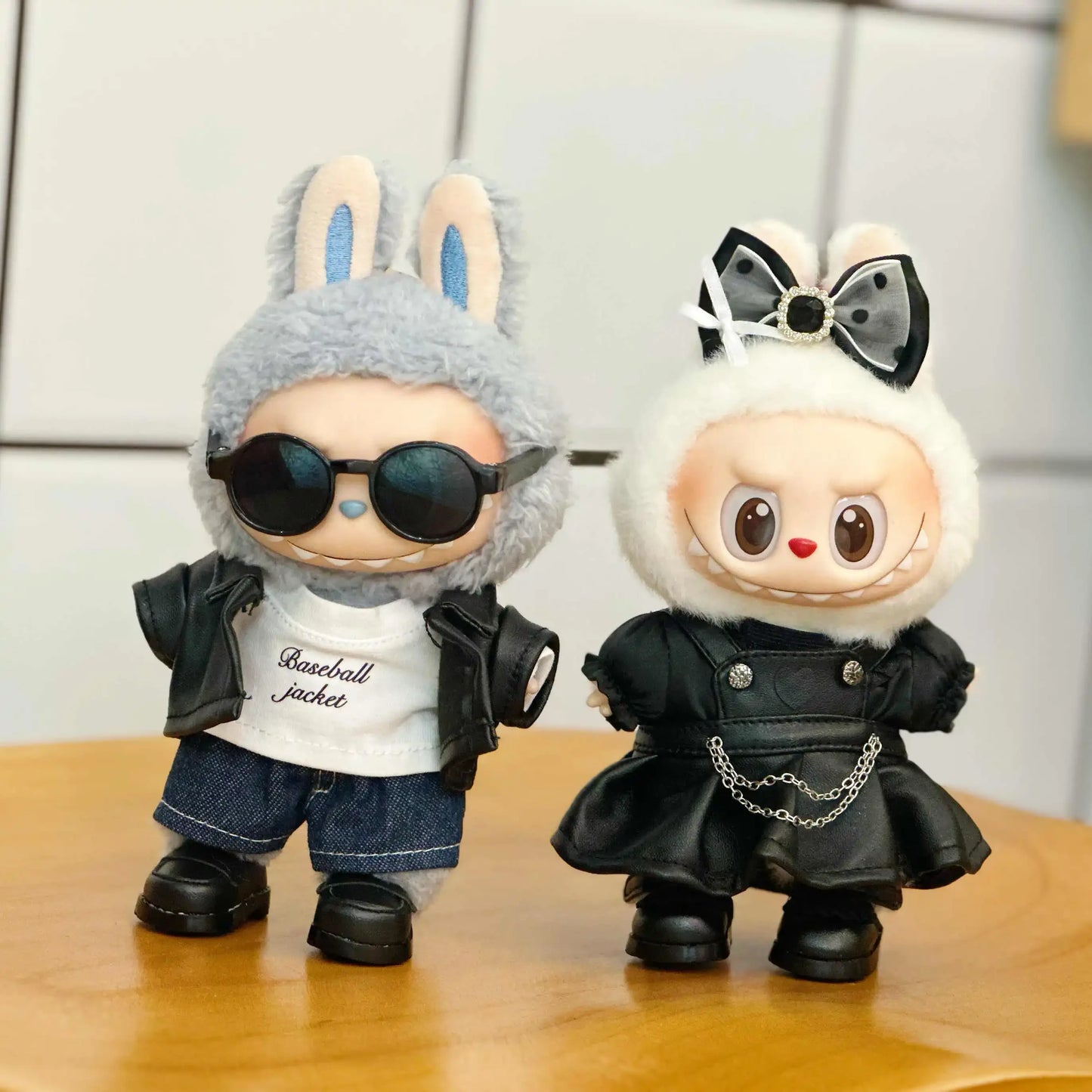 For 15/17Cm Ropa Labubu Doll'S Clothes Outfit Accessories Flower Shirt Leather Jacket Skirt Pants Clothing Gift