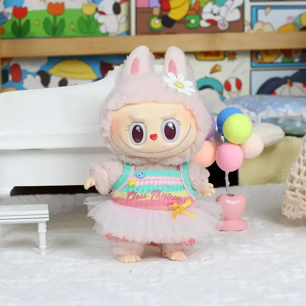 For 15/17Cm Ropa Labubu Doll'S Clothes Outfit Accessories Flower Shirt Leather Jacket Skirt Pants Clothing Gift