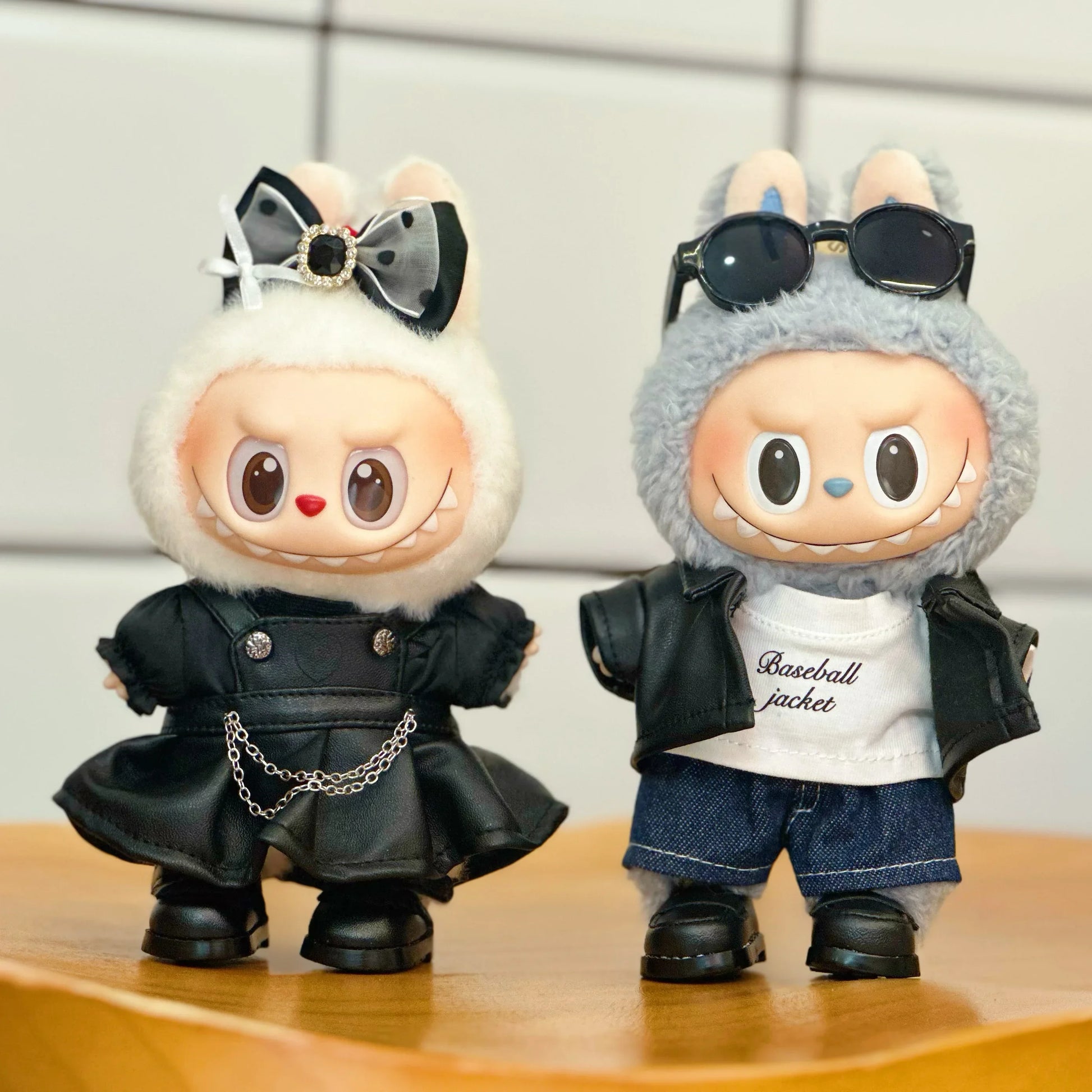 For 15/17Cm Ropa Labubu Doll'S Clothes Outfit Accessories Flower Shirt Leather Jacket Skirt Pants Clothing Gift