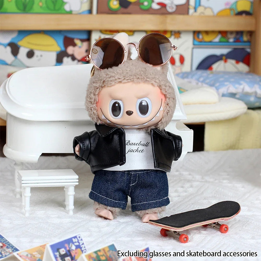 For 15/17Cm Ropa Labubu Doll'S Clothes Outfit Accessories Flower Shirt Leather Jacket Skirt Pants Clothing Gift